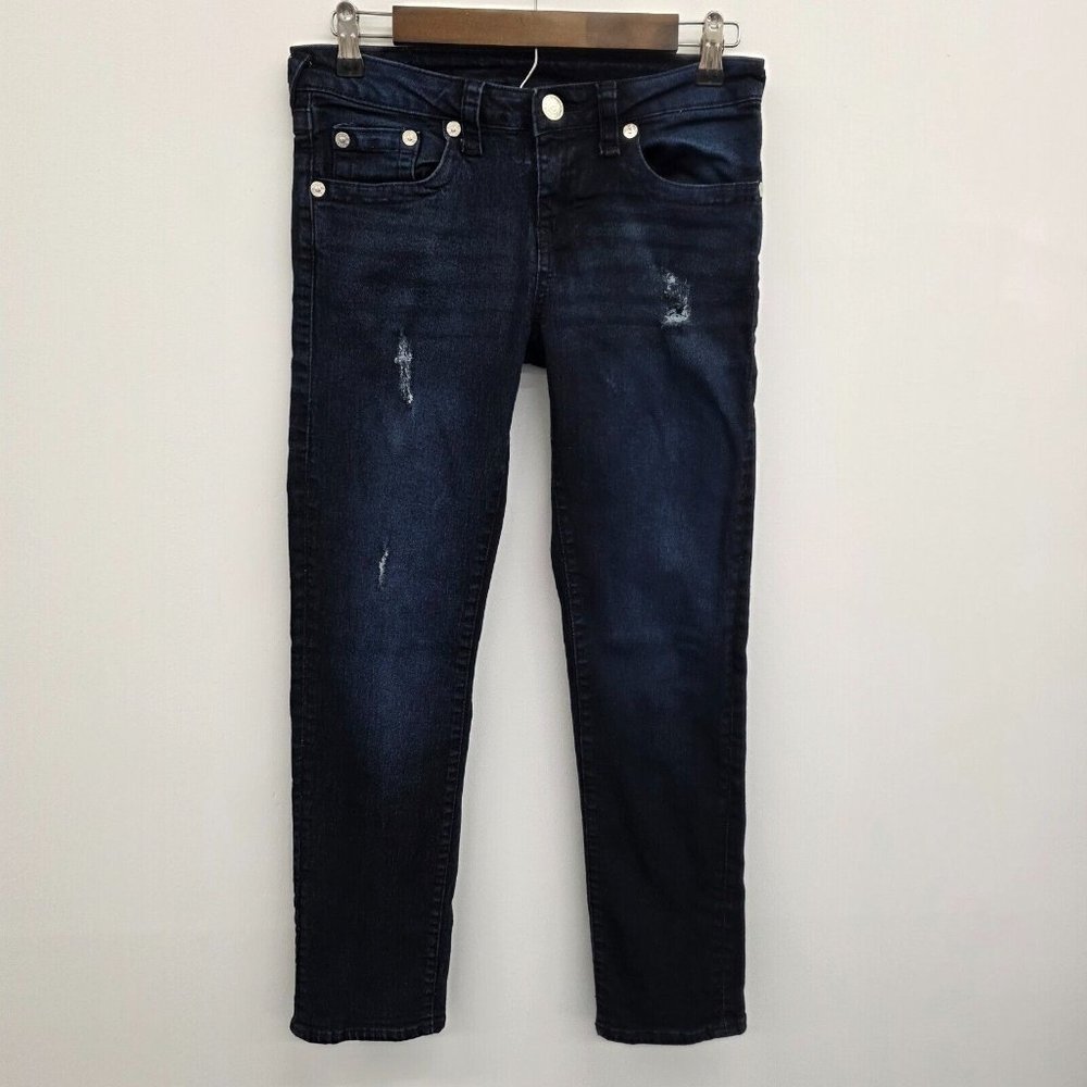 True Religion Geno Relaxed Slim Womens 16 Juniors Dark Wash Blue Denim Stretch